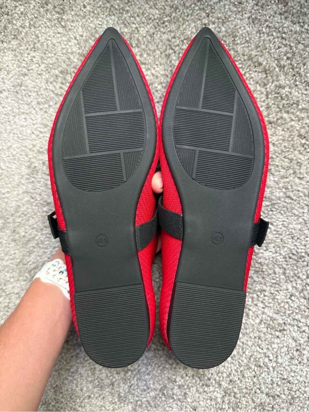 NIB Red Pointed Knit Flats with Black Studded Strap